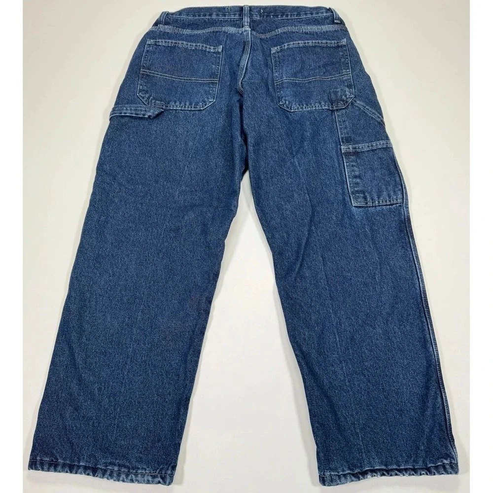 Wrangler Authentics Fleece Lined Carpenter Jeans Mens 32x29 Blue Winter Workwear